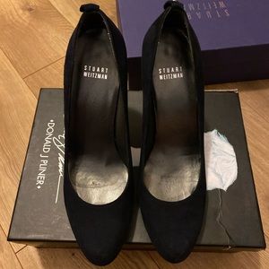 Stuart Weitzman black sued leather heels.